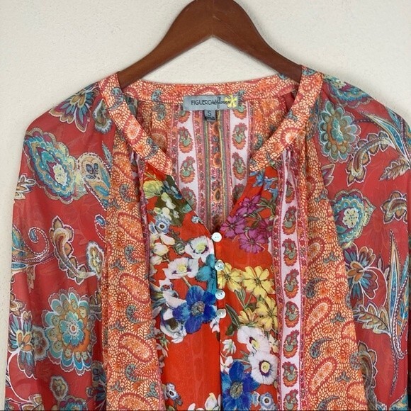 Figueroa&Flower Anthropologie Floral Patterned Tunic Split Neck Size Sm. Womens - Picture 12 of 12